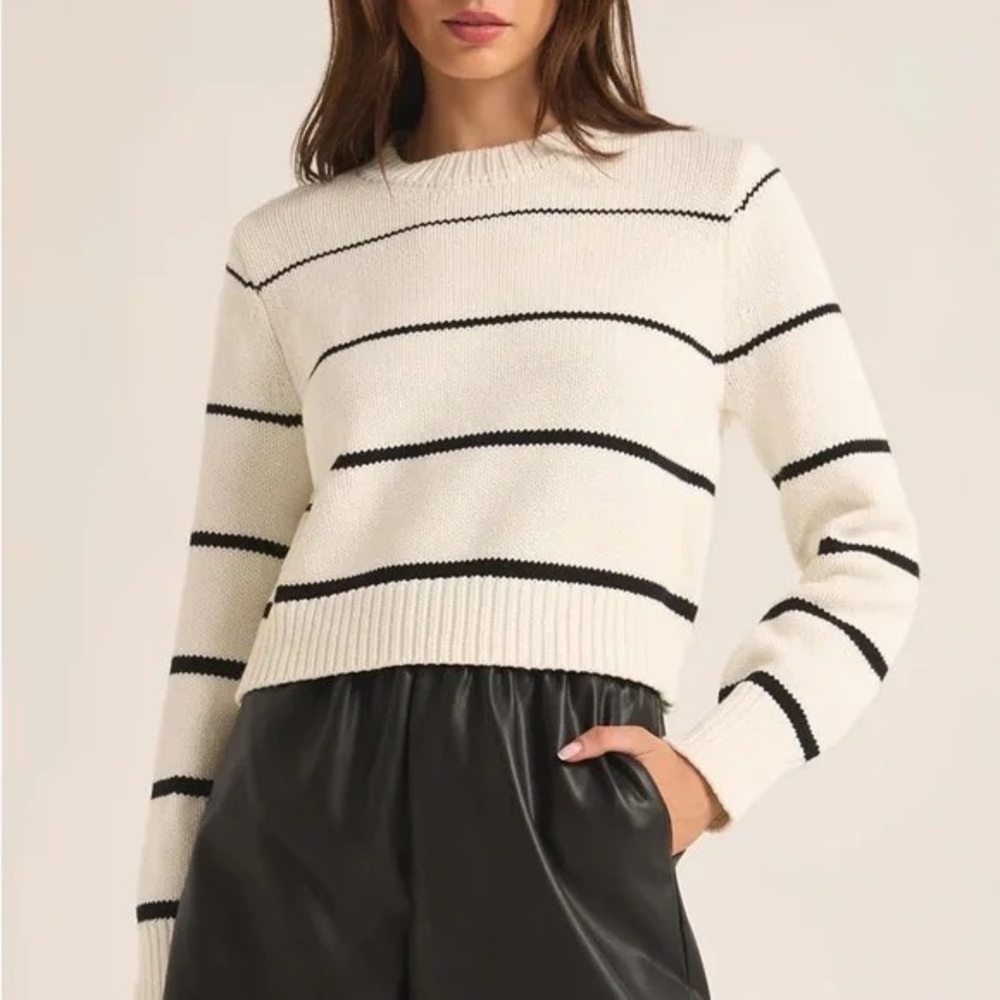 Z Supply Milan Striped Black & Whie Knit Sweater (Medium)
